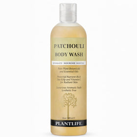 Plantlife front bottle showing label and natural patchouli scent benefits