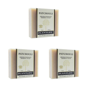 Plantlife patchouli front packaging showing three bars and brand name benefit clarity