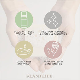 Plantlife patchouli lather in hand illustrating creamy gentle cleansing