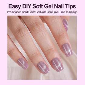 Plauva in-hand application demonstrating press-on fit for quick at-home manicure