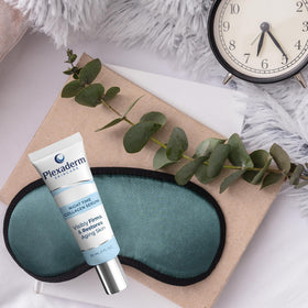 Close-up of Plexaderm ingredients label highlighting peptides and actives