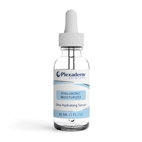 Plexaderm front packaging showing bottle and label, highlights clean branding and benefits