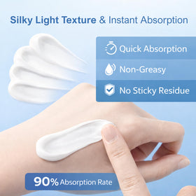 PLGOIE serum texture droplet on fingertip showing fast absorption
