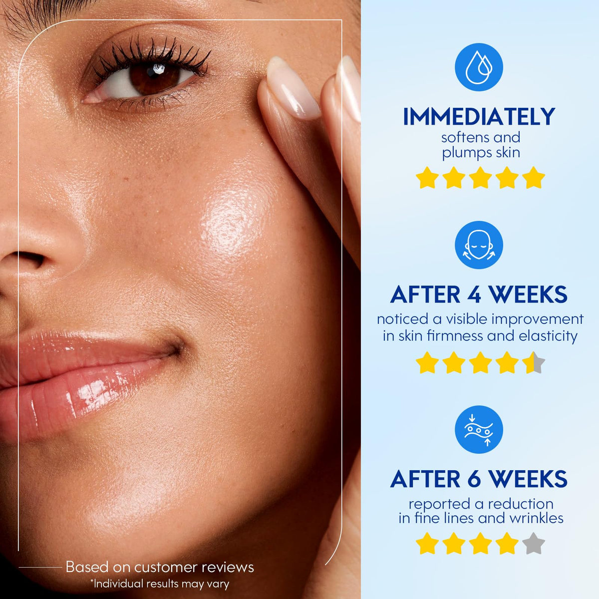 plomala visible serum texture on forehead, illustrates smoother appearance and hydration benefit