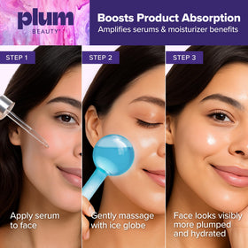 Plum Beauty globes in storage pouch and fridge for ready-to-use cooling convenience