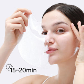 +WIS+ model wearing mask showing comfortable fit and immediate skin soothing