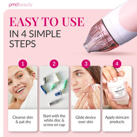 PMD Beauty being used on cheek to illustrate gentle exfoliation benefit