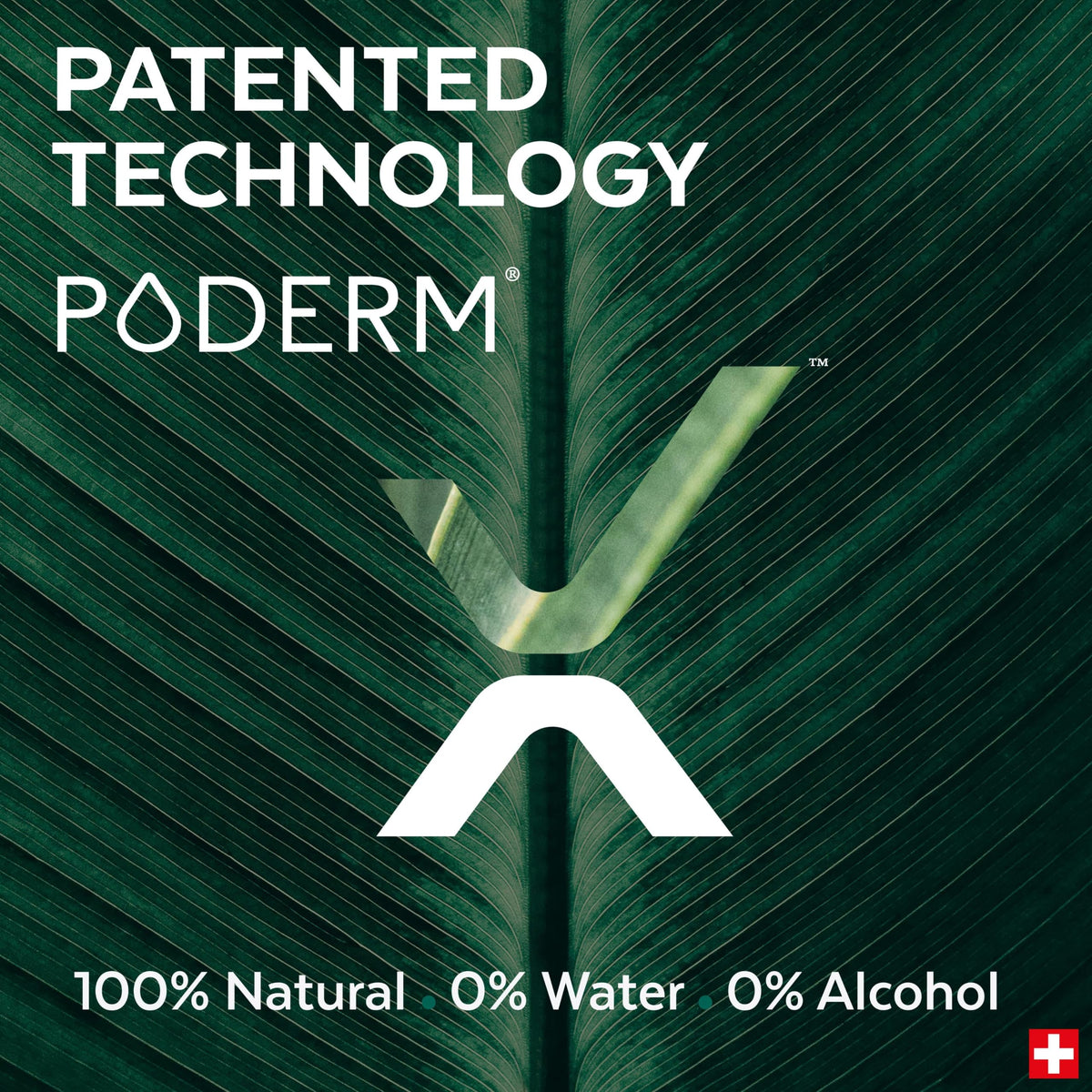 PODERM product label close-up showing natural ingredients and Swiss-made quality
