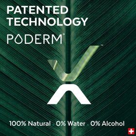 PODERM product label close-up showing natural ingredients and Swiss-made quality