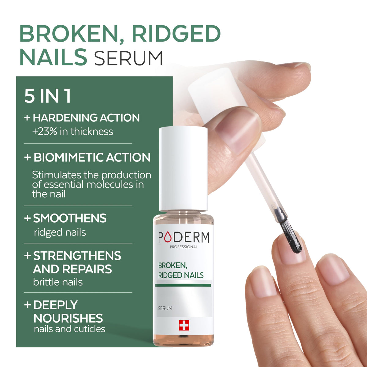 PODERM dropper releasing oil highlighting precise application and quick absorption