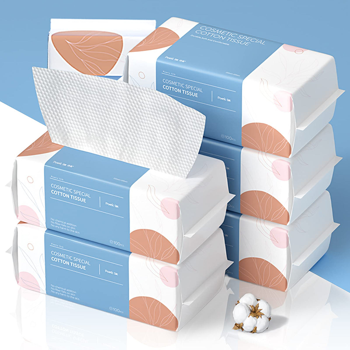 PoeticEHome front packaging showing six pop-up cotton wipe packs for convenience