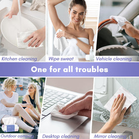 PoeticEHome towel wiping kitchen counter showing multipurpose cleaning benefit