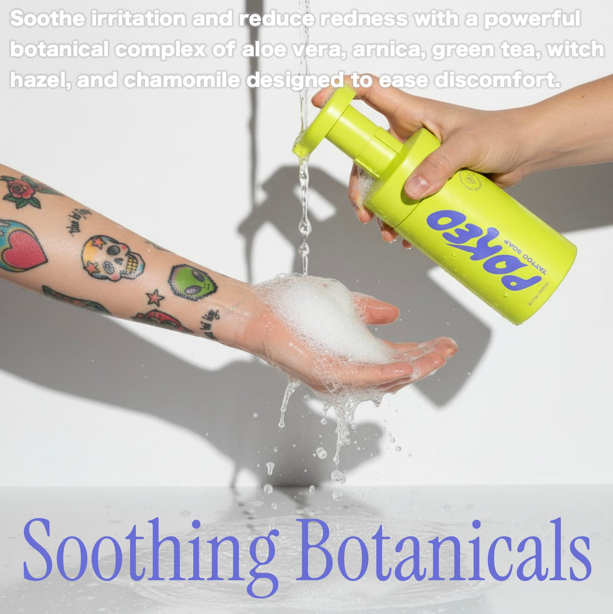 Poked foam lather texture demonstrating gentle cleansing action