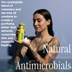 Poked label ingredients detail listing botanical purifiers and soothing agents