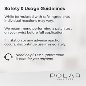 POLAR HAIR CARE bottle next to common item showing 6.76 fl oz scale for size clarity