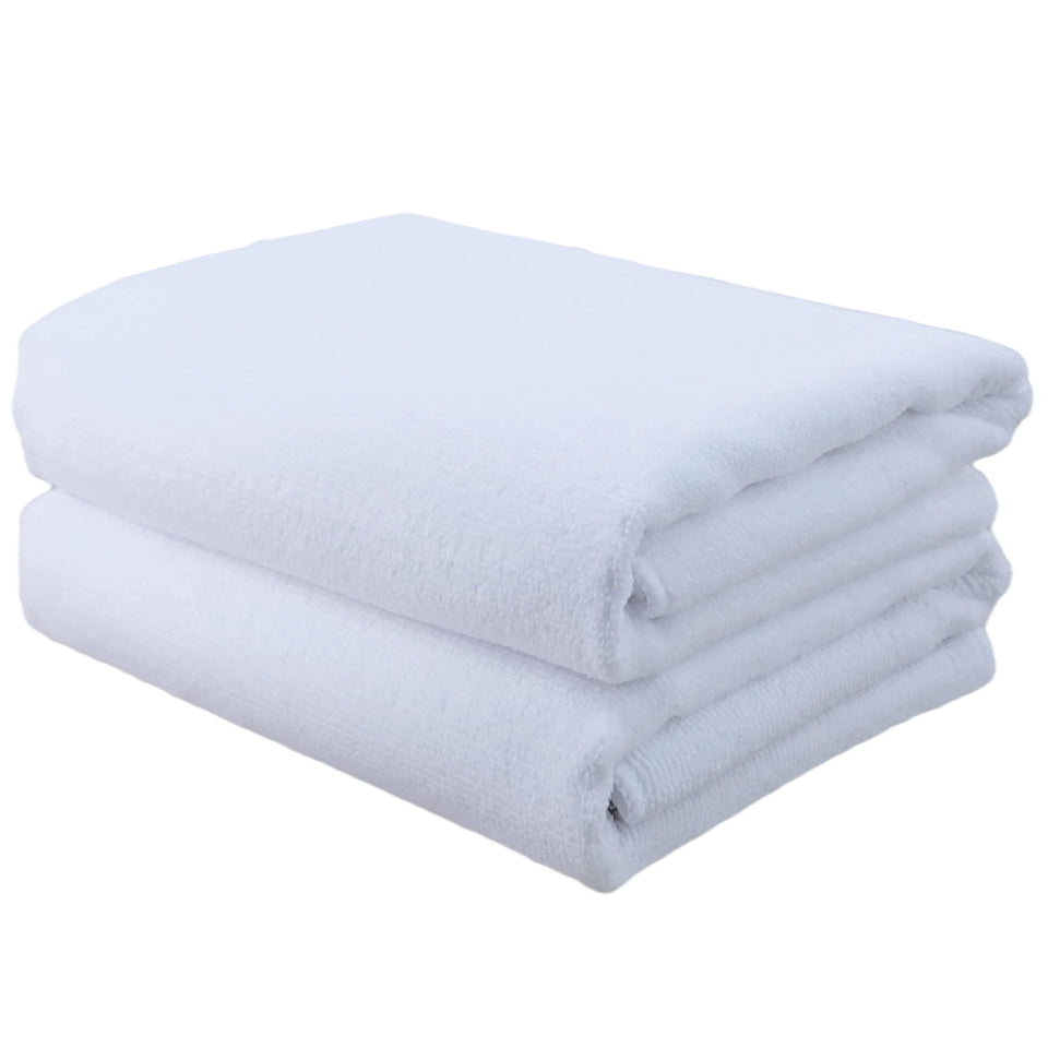 POLYTE front view of two white towels showing size and professional look