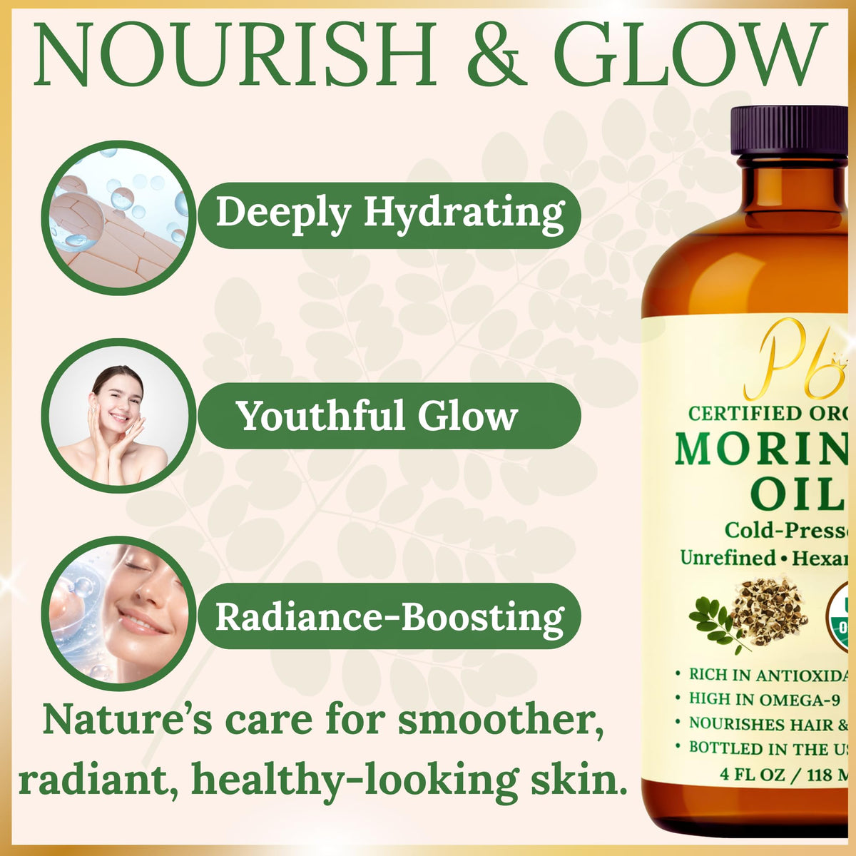 Pomberries moringa oil used on hair ends to condition and reduce frizz for shine