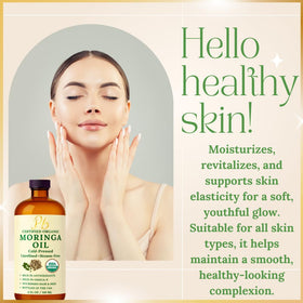 Pomberries moringa oil next to everyday items to illustrate the 4 oz bottle size