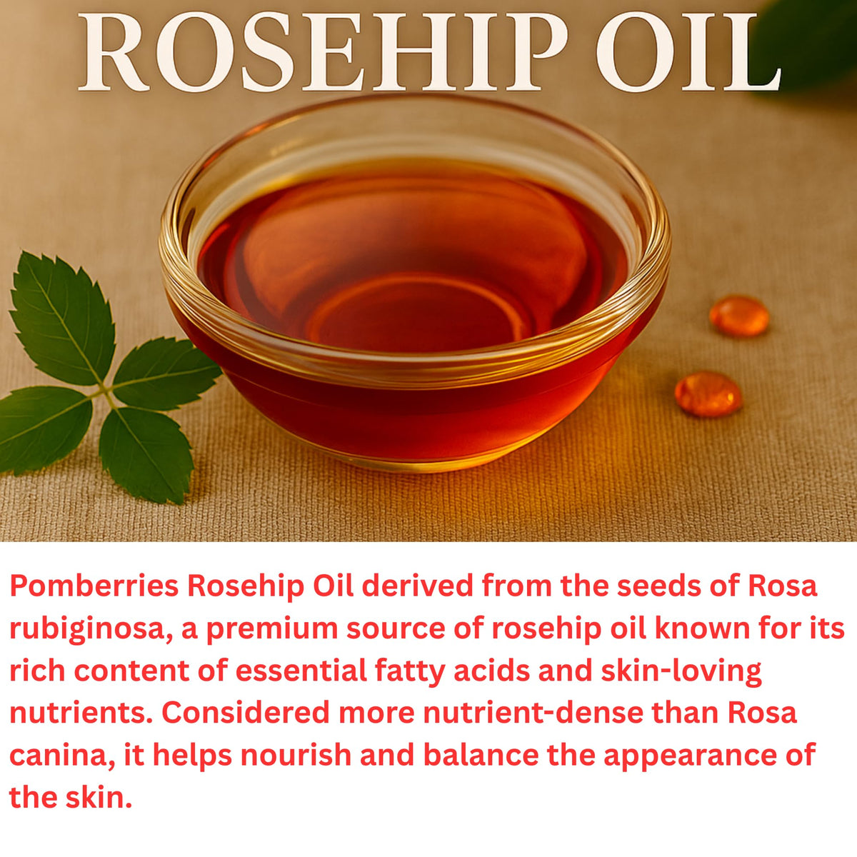 Pomberries oil pour close-up showing rich texture and easy application benefit