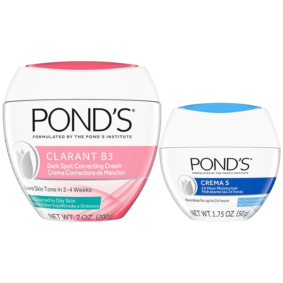 POND'S clarant b3 full-size jar shown front, clear labeling for targeted brightening