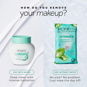 POND'S cotton pad wiping cream to show quick makeup removal and convenience