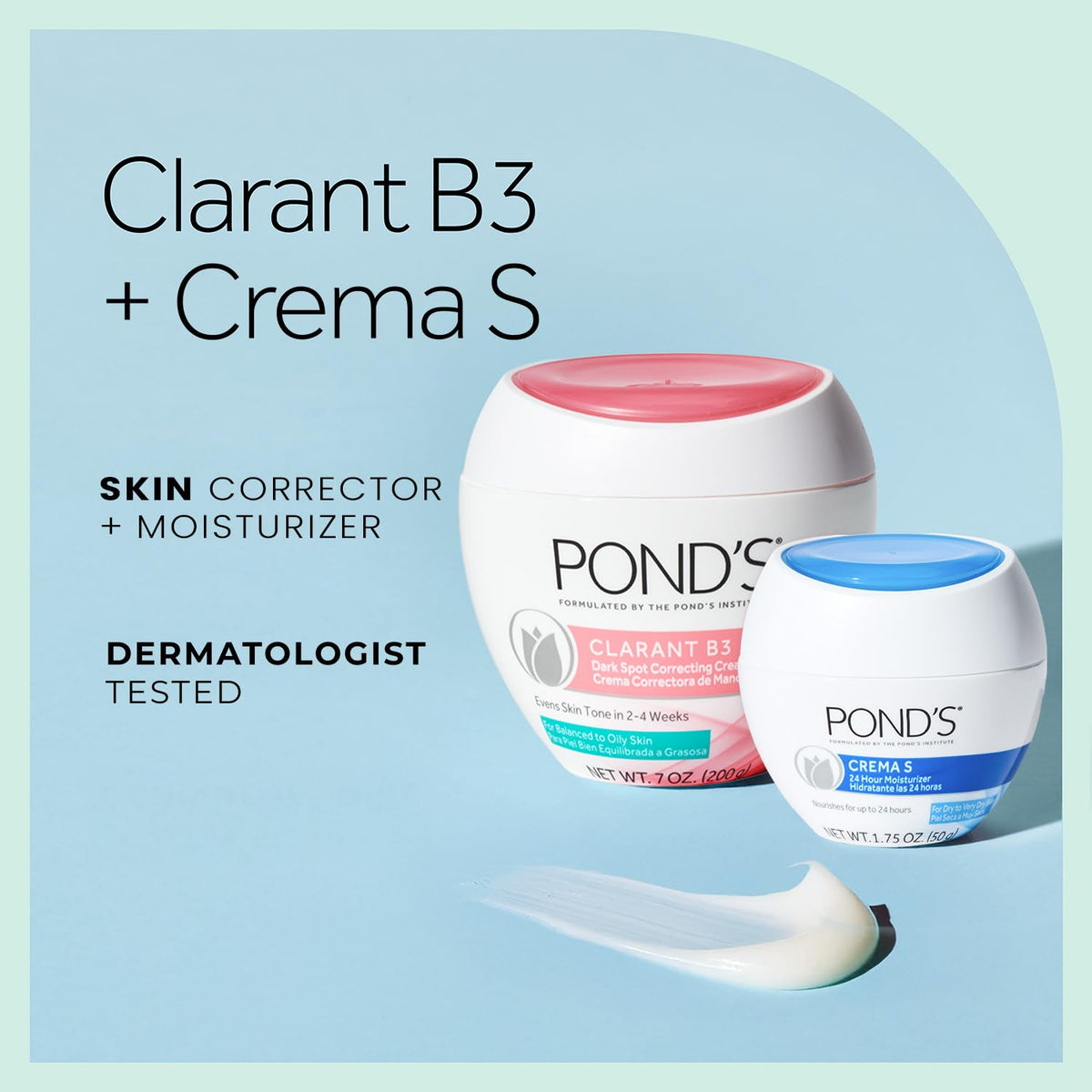 POND'S crema s travel jar front, compact moisturizer for on-the-go hydration