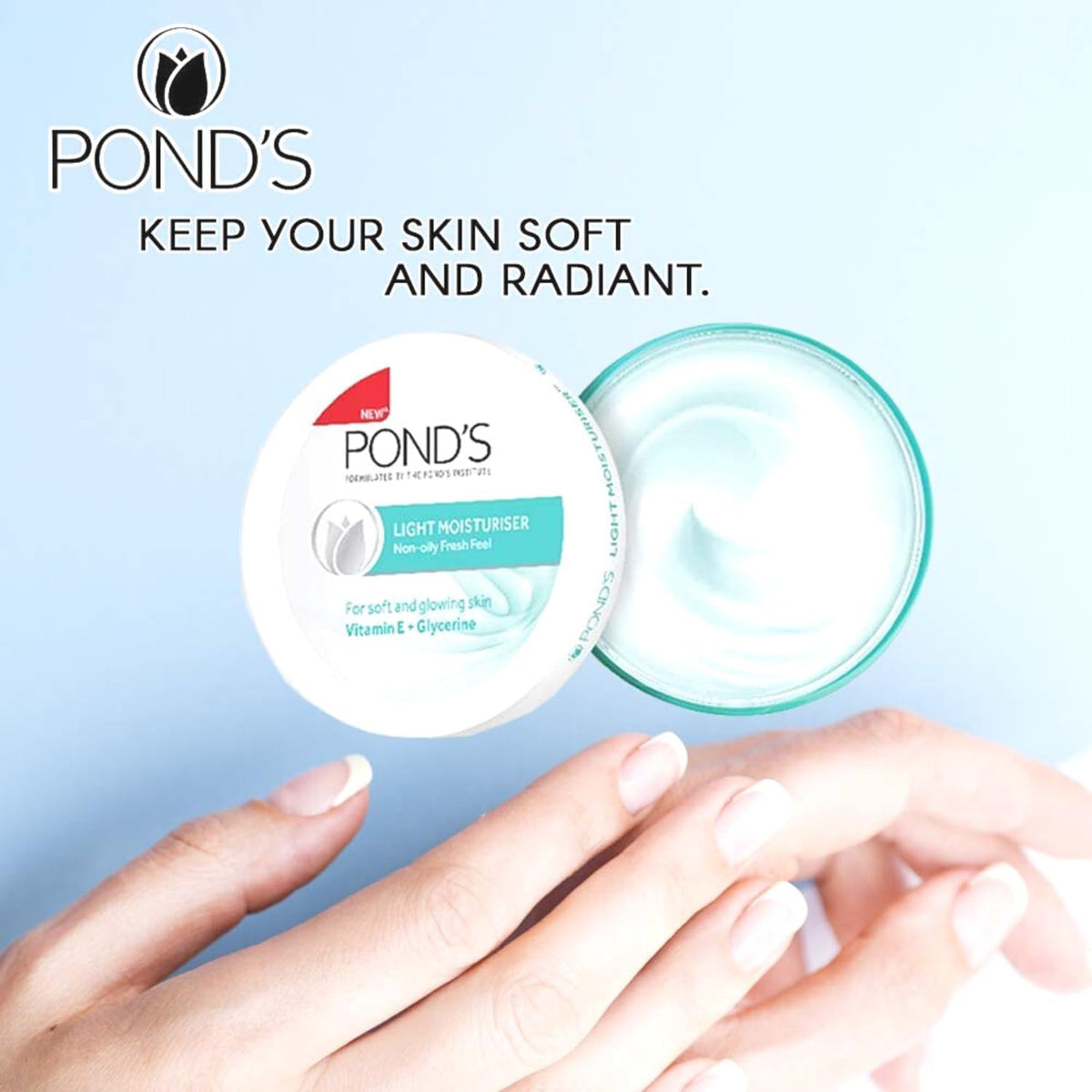 POND'S tubes in a purse lifestyle shot conveys portability and on-the-go hydration