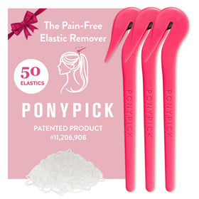 Pony Pick front view with three tools and fifty elastics showing handy kit benefit