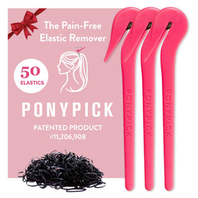 Pony Pick front view showing compact tool and ergonomic shape, Pony Pick eases elastic removal
