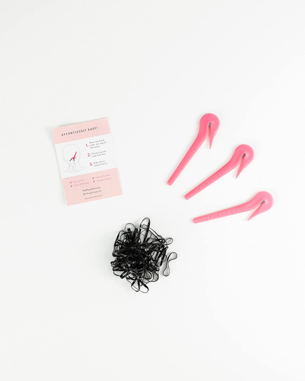 Three Pony Pick tools side-by-side displaying included 3-pack, Pony Pick ready for multiple users
