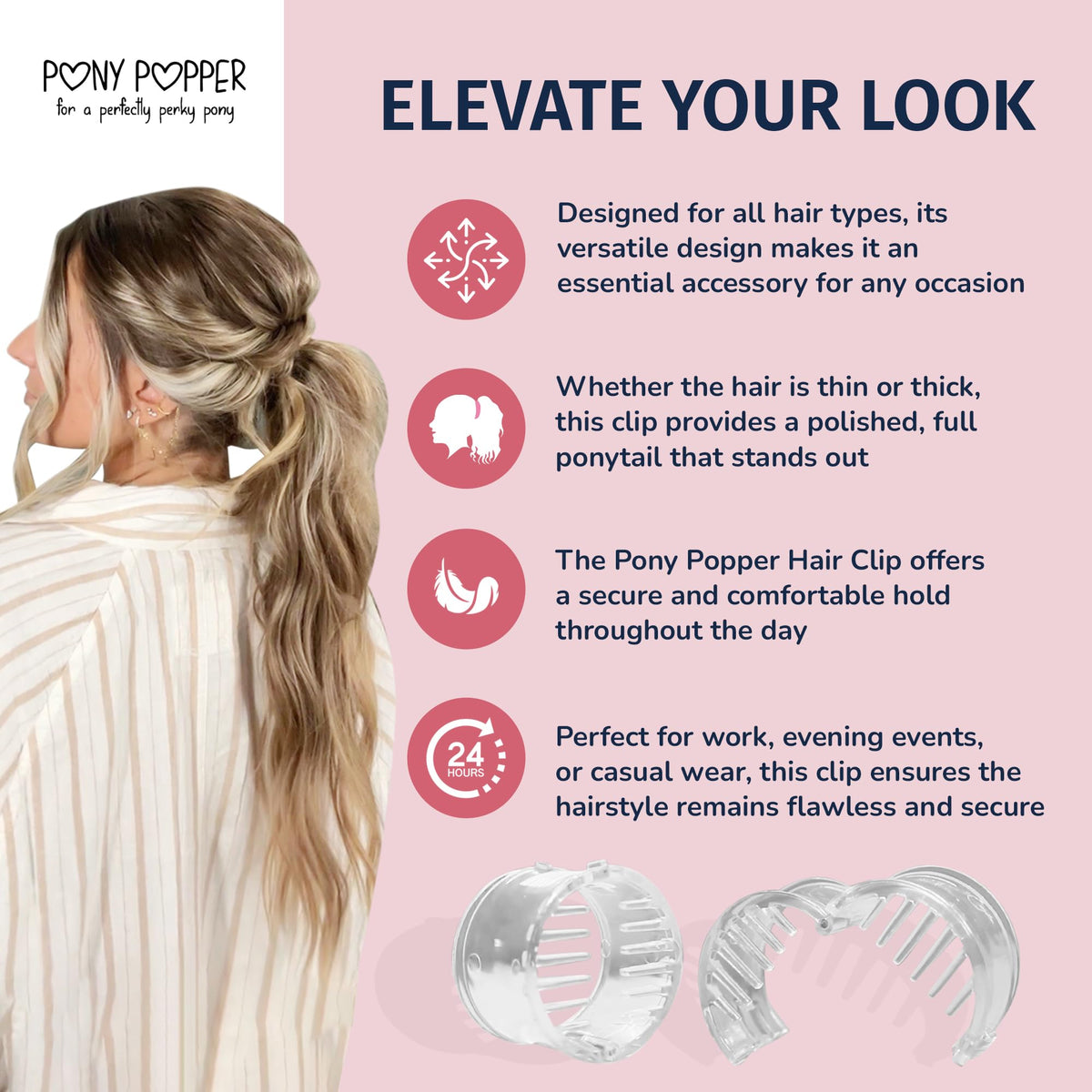 Pony Popper used to create a lifted high ponytail for added volume benefit