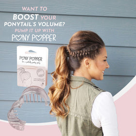 Pony Popper lifestyle image on woman leaving home showing fast styling benefit