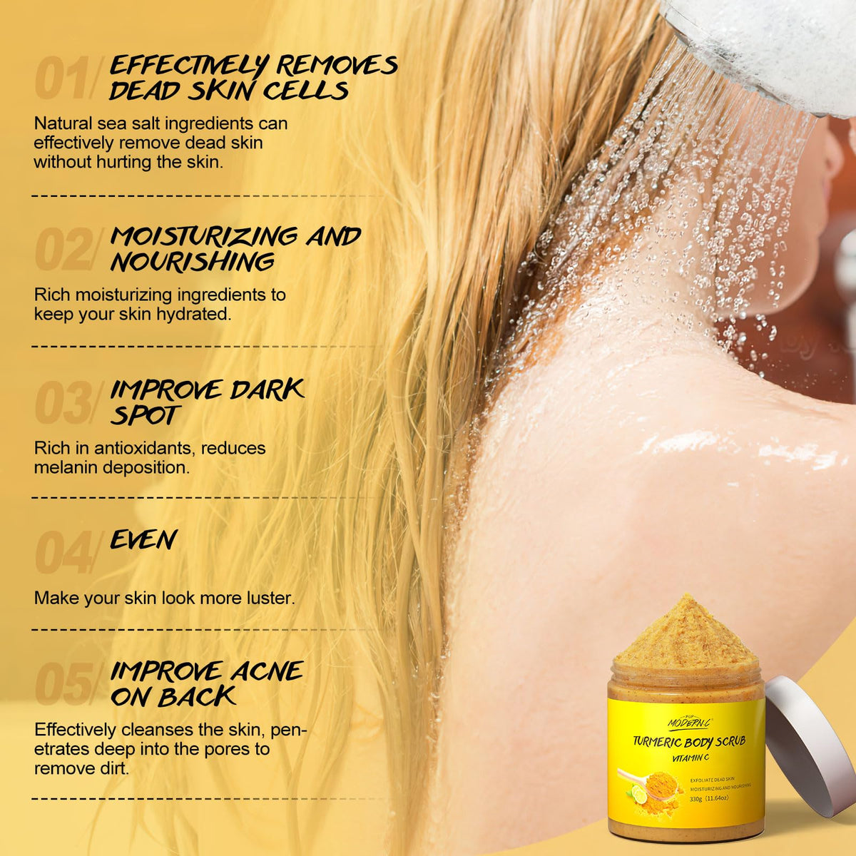 POP MODERN.C loofah applying scrub in shower for deep clean benefit