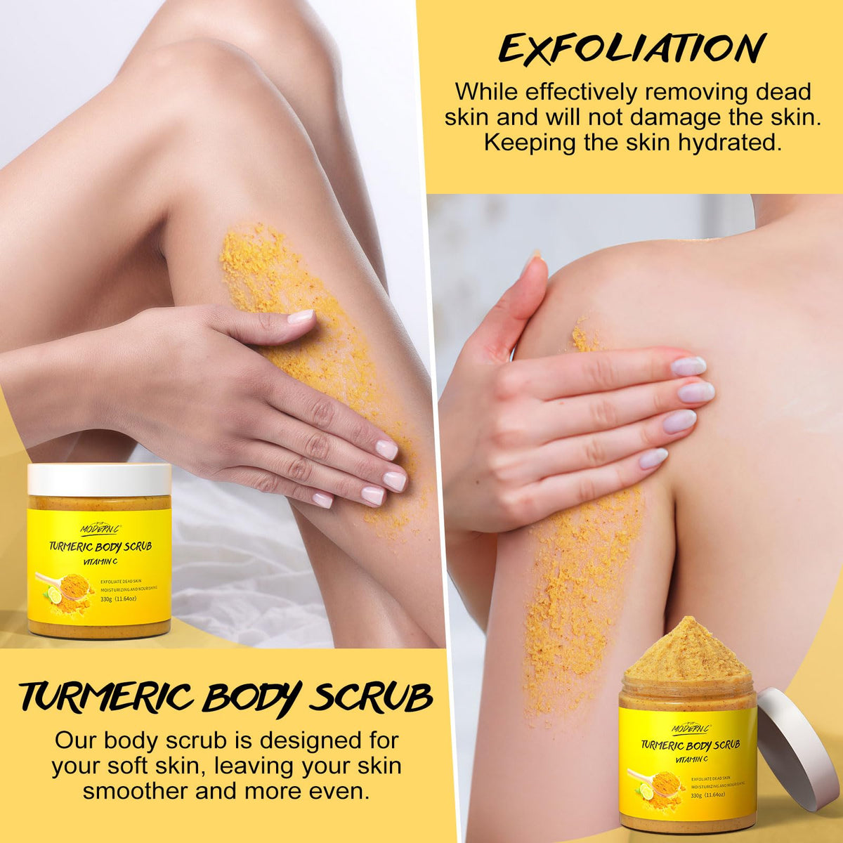 POP MODERN.C close-up scrub texture showing exfoliant grains and smoothness benefit