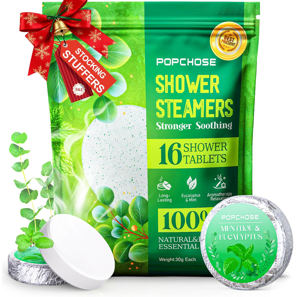 POPCHOSE front packaging showing eucalyptus steamers, perfect gift-ready aroma