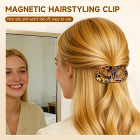 POPLOPP clip securing half-up hairstyle demonstrates quick styling convenience