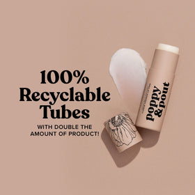 Poppy & Pout recyclable cardboard detail showing eco-friendly packaging benefit