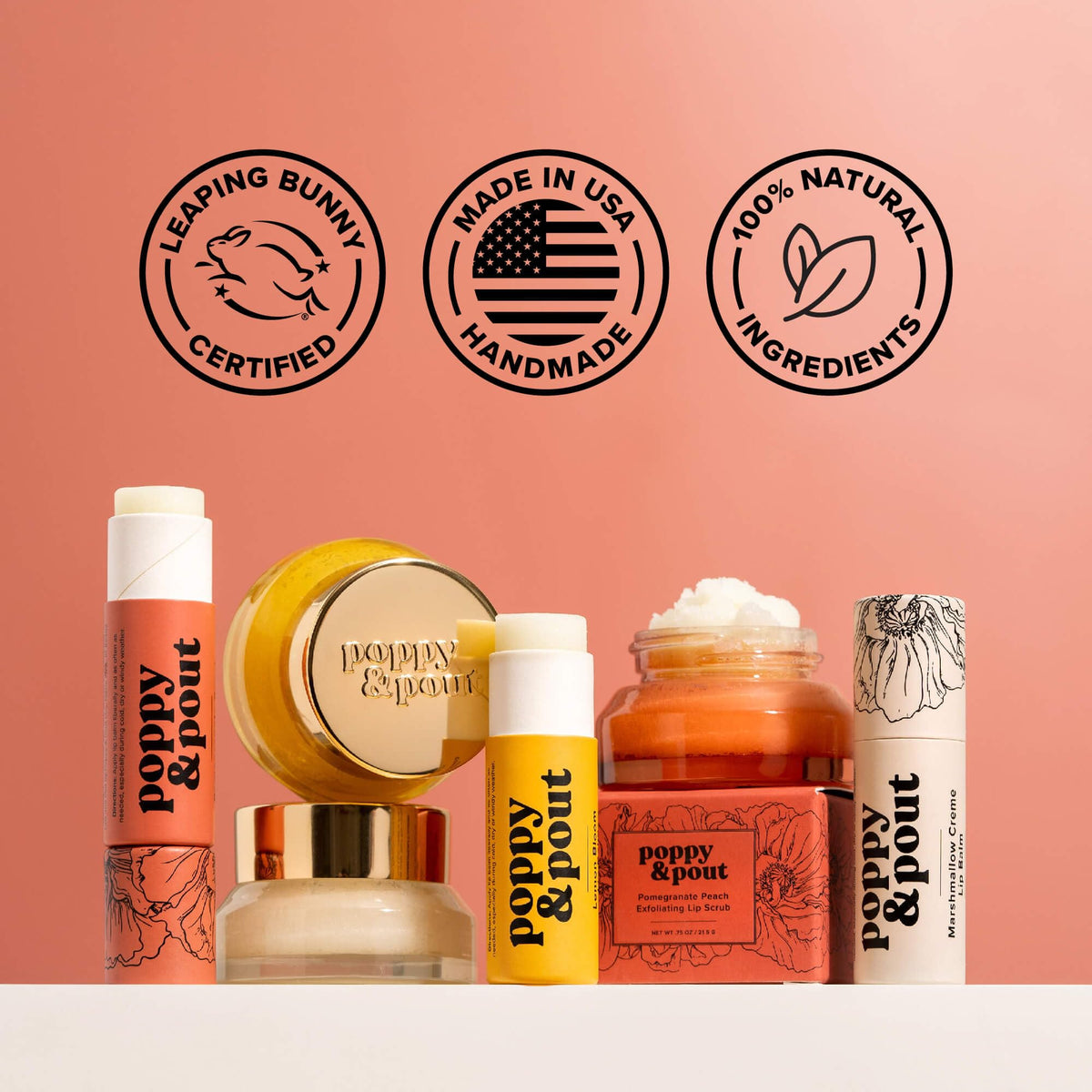 Poppy & Pout size comparison with standard lip balm illustrating jumbo value