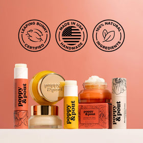 Poppy & Pout size comparison with standard lip balm illustrating jumbo value
