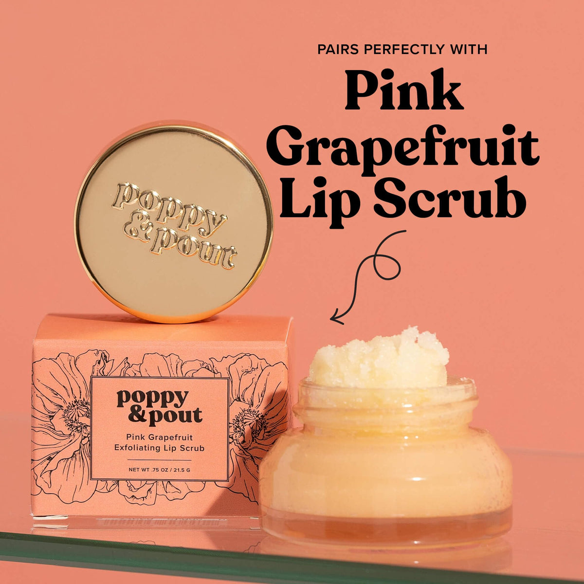 Poppy & Pout lip application on smiling model showing smooth finish and subtle scent
