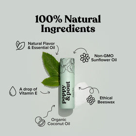 Poppy & Pout sweet mint balm stick close-up highlighting smooth glide benefit