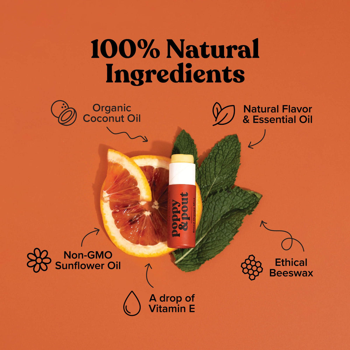 Poppy & Pout balm texture closeup highlighting smooth beeswax finish for lasting hydration