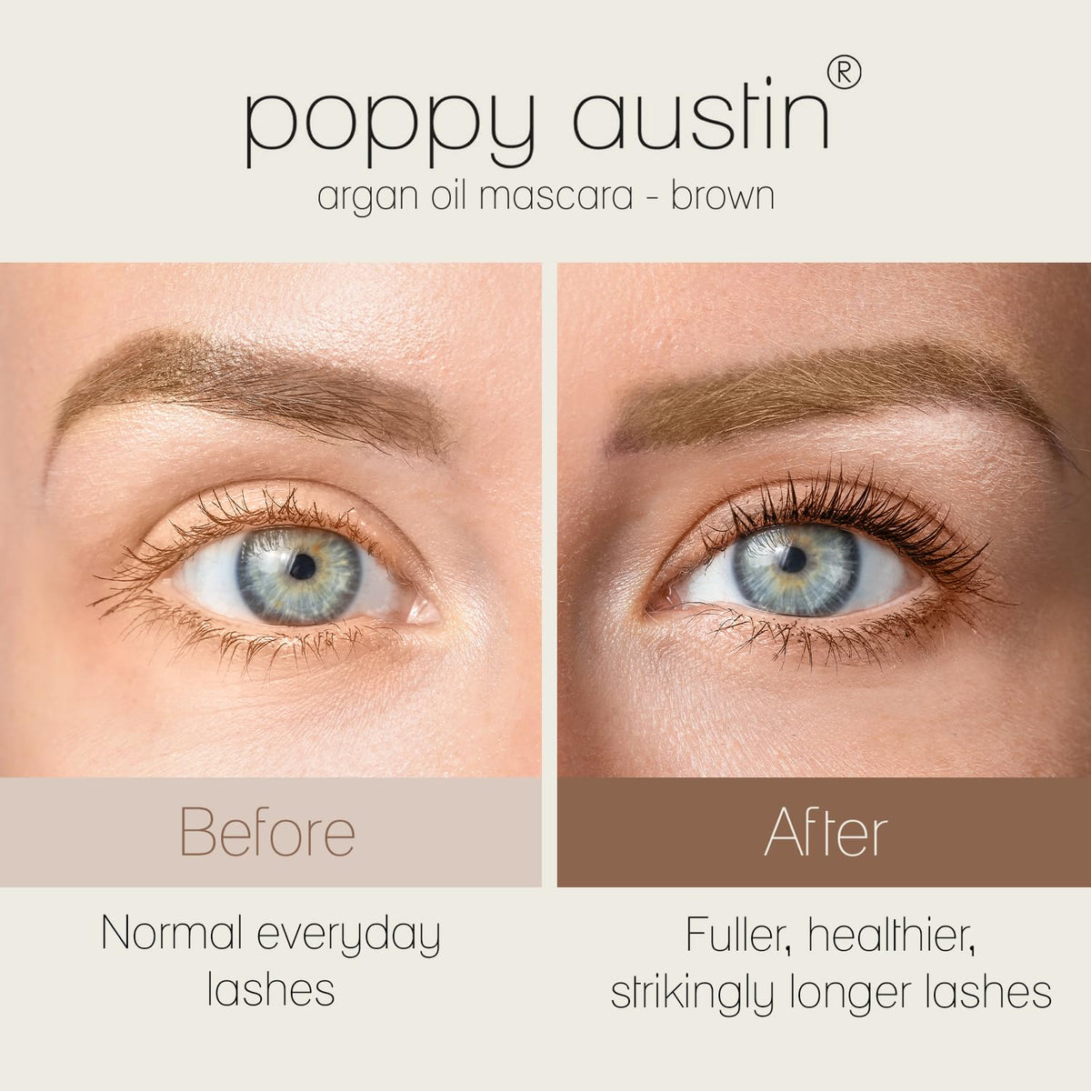 Poppy Austin close-up of full-bristle wand for defined, clump-free lashes