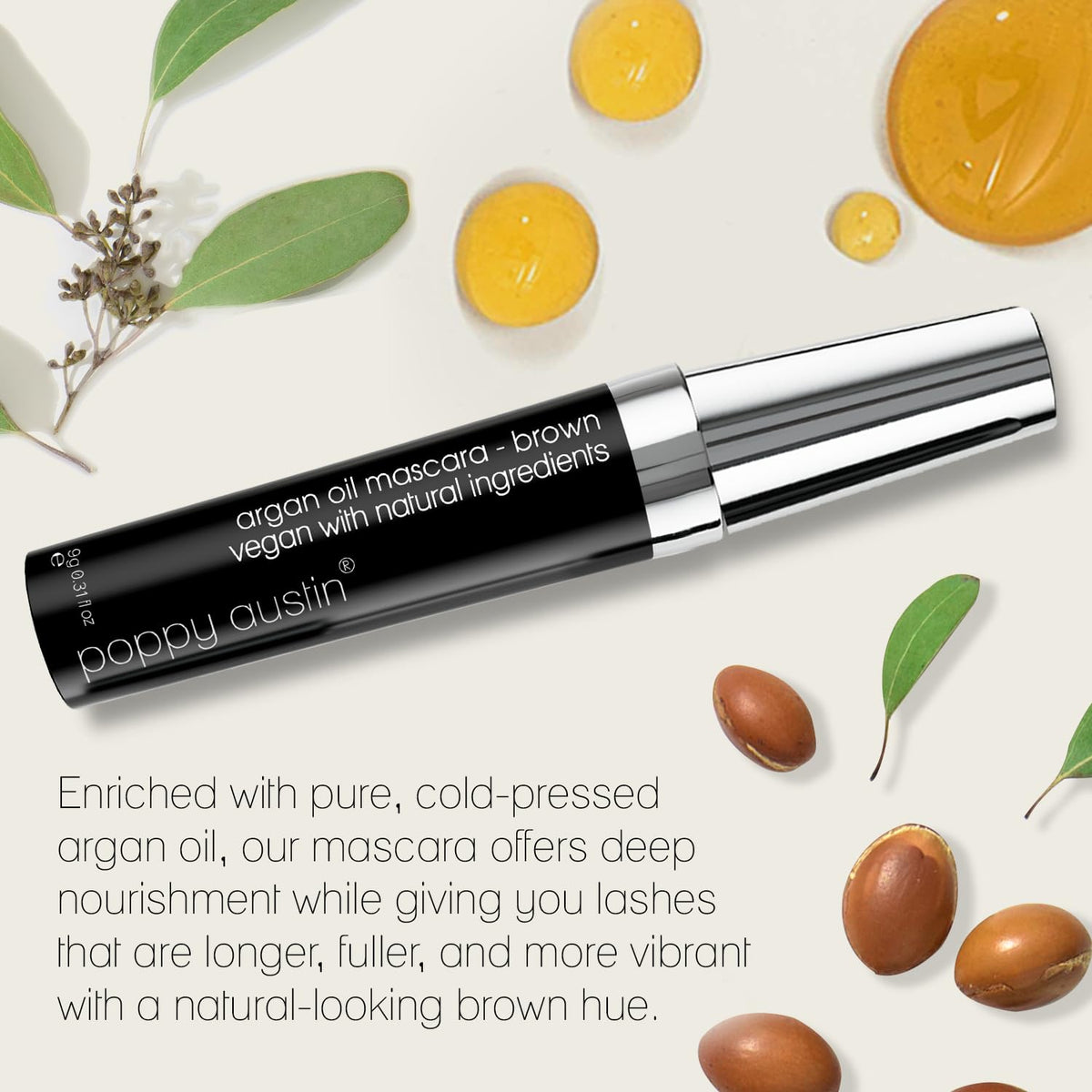 Poppy Austin mascara texture swatch showing smooth, buildable coverage