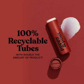 Poppy & Pout recyclable cardboard tube detail highlighting eco benefit