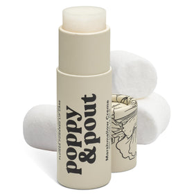 Poppy & Pout front packaging showing marshmallow flavor and natural hydration benefit