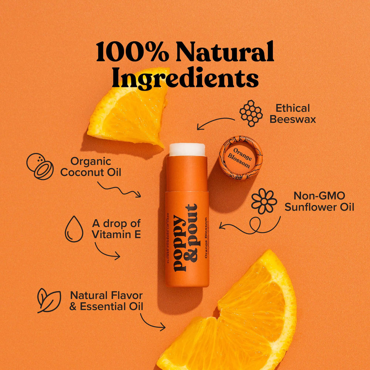 Poppy & Pout open tube texture highlighting smooth application and long-lasting hydration