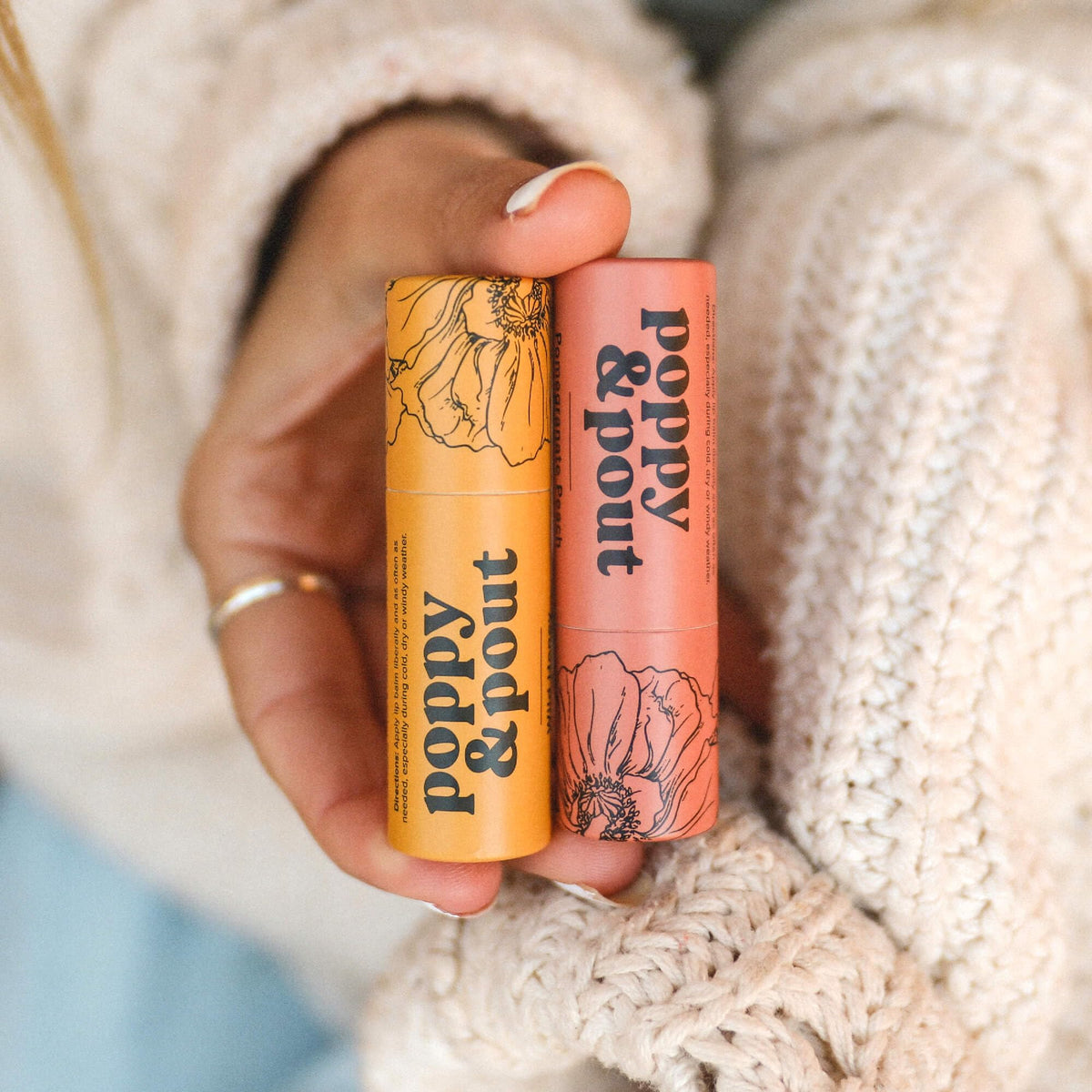 Poppy & Pout recyclable cardboard tube packaging signaling eco-friendly choice
