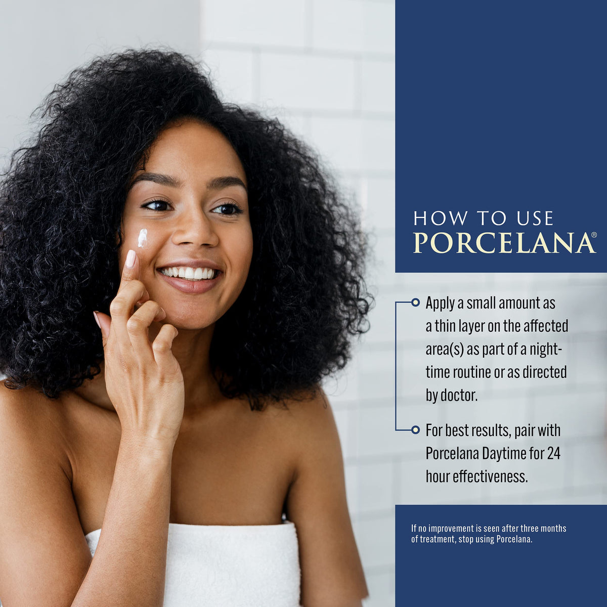 Porcelana before and after composite suggesting improved tone and reduced spots