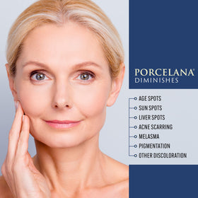 Porcelana ingredient display with vitamins A and E highlighting antioxidant support